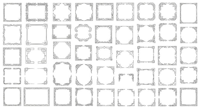 Extensive collection of ornate square and rectangular border frames features various classic and antique decorative styles for print media.