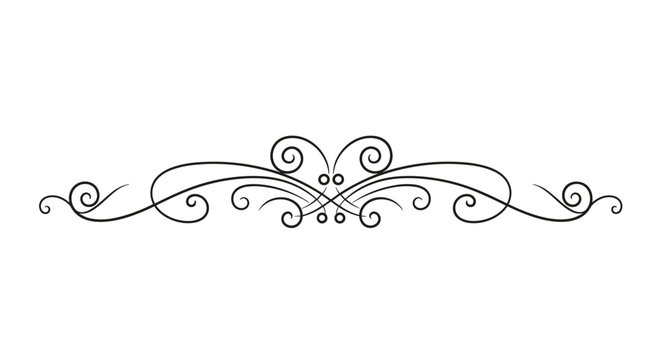 Symmetrical ornate line flourish with elegant curls and decorative dots suitable for formal heading accents, vintage designs, and wedding stationery.