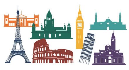 Obraz premium Famous European Landmarks Silhouette Collection