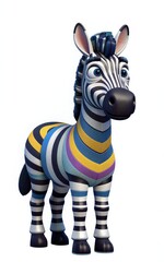 Naklejka premium Colorful cartoon zebra with vibrant stripes, big eyes, and playful expression.