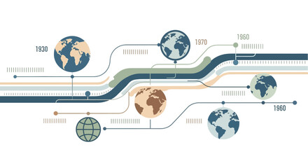 Global Timeline Evolution: Earth Globes Connected by Abstract Lines
