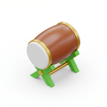 3D minimalist traditional bedug drum on a green stand, Islamic call to prayer concept.