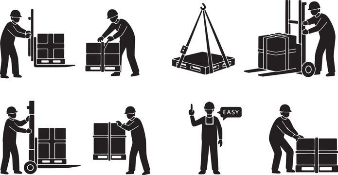 6 Black Solid Pallet Rigging Load Silhouettes Set on White Background