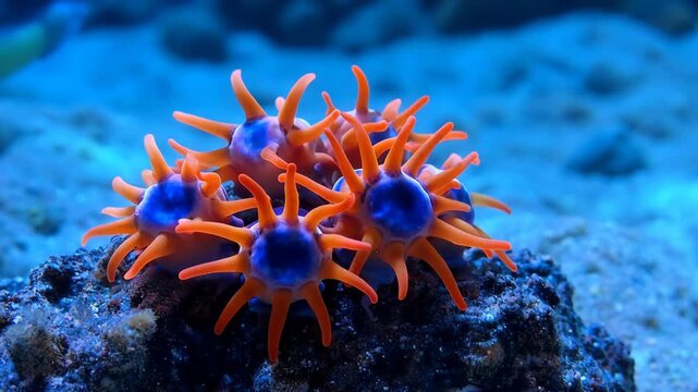Star polyps underwater reef scene marine life close up