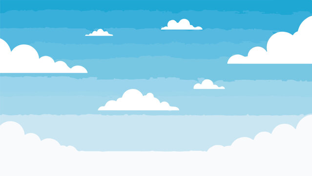 Cartoon-style landscape of a light blue sky with puffy white clouds