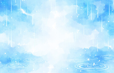 雨の日イメージの水彩にじみ背景