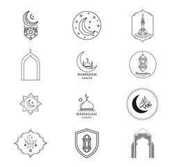 Ramadan Kareem decorative badge and Islamic greeting icon set