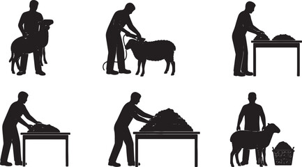 5 Black Solid Silhouettes of Sheep Shearers © AADIL
