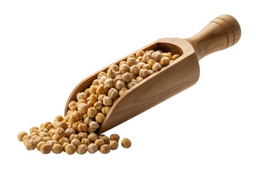 Chickpeas spilling from a wooden scoop isolated on transparent background