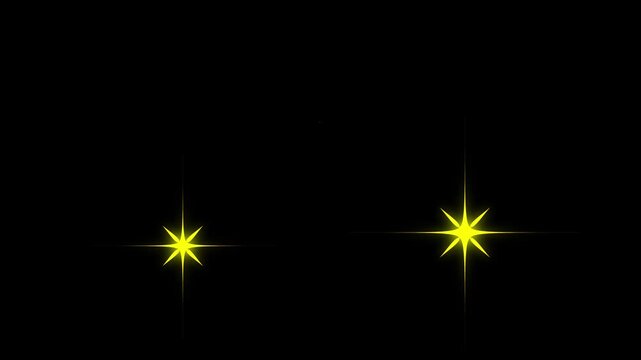 Sparkling twinkle stars animation with glowing flare bursts flat vector white doodles glitter dust trails and magical shine on black screen background in 4K