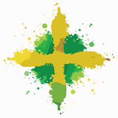 Obraz premium a vibrant abstract design featuring a central cross shape created with splashes and splatters of green yellow and brown hues