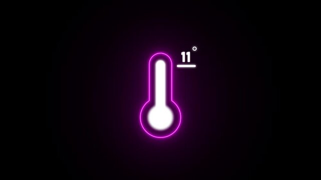 Glowing neon thermometer reads eleven degrees Celsius on a dark background temperature measurement