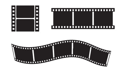 Set of black and white film strip with empty frames isolated on a white background design element