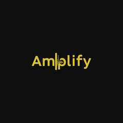 Obraz premium Amplify Logo with Sound Wave Icon on Black Background - Audio Amplification Concept