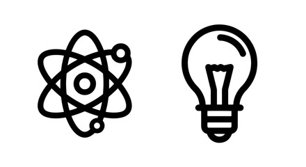 Obraz premium Outline science icons: atom symbol and light bulb, representing ideas and innovation.