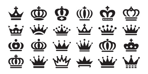 Collection of royal crowns icons symbolizing power wealth and authority set on white background graphic design vector © Moni