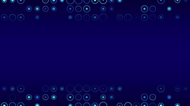 abstract blue background with border frame hexagon shapes animation, futuristic ai technology and science social media motion background