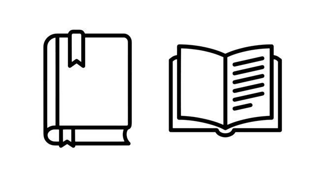 Book icons: closed and open book with bookmark, simple vector illustration