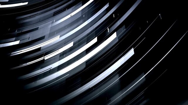 Dynamic motion graphics with glowing white lines on dark background