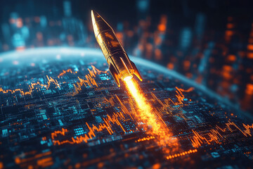 Golden Rocket Launching into a Sky of Financial Growth