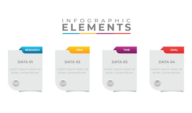 Infographic elements with colorful tabs and sample text