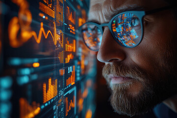 Executive Strategist Evaluating Growth Through Interactive Holographic Data