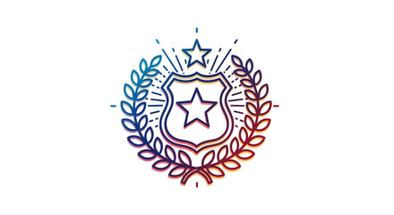 Obraz premium Stylized gradient line art icon representing a badge of honor with a star and laurel wreath design