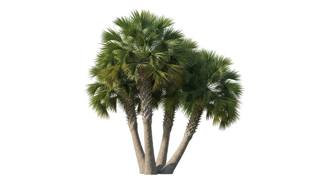 Majestic sabal palm trees isolated PNG on transparent background, tropical foliage with fan-shaped leaves for exotic landscapes and nature designs