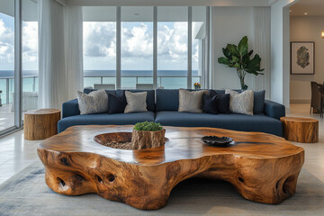 Elegant Miami Living Room with Natural Wood Accents