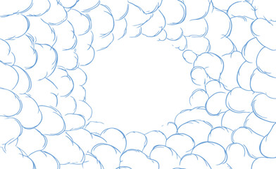 Fototapeta premium Hand Drawn Blue Line Cloud Frame Background with Empty Center Space
