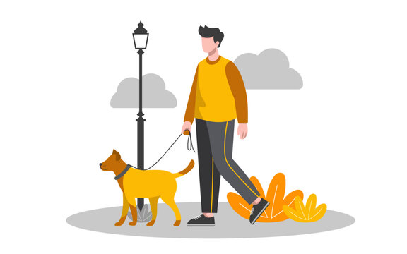 Dog Walking in Park Flat Outdoor Activities illustration