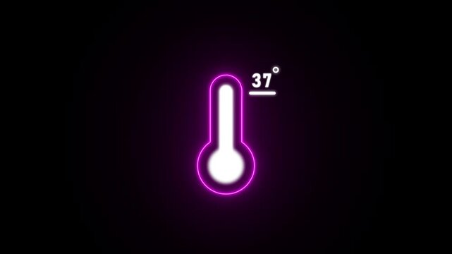 Illuminated neon thermometer shows 37 degrees Celsius on a dark background temperature measurement