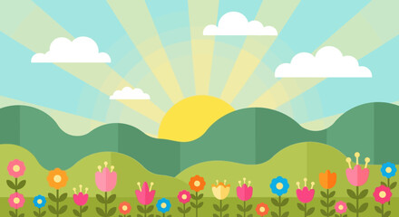 Obraz premium Colorful Flowers in Sunny Landscape Scene.