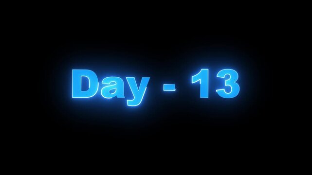 Neon Blue Glowing Day 13 Text on Black Background for Countdown or Daily Challenge