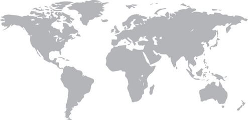 Naklejka premium Gray World Map Vector Illustration – Global Continents Silhouette for Geography, Travel, Business Isolated on White