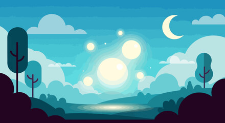 Moon and Sun in Cloudy Sky.