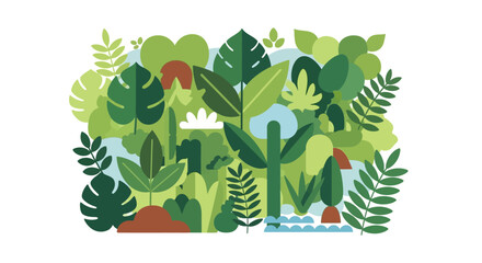 Tropical Green Leaves and Plants Illustration.