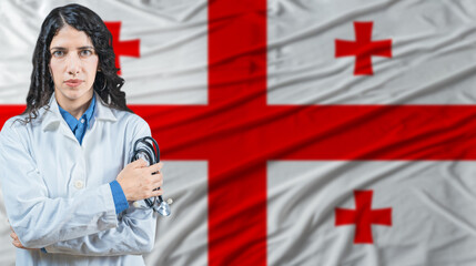 Fototapeta premium Georgian national health system, Medical professional on Georgia flag background