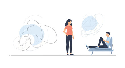 Woman Talking to Man on Sofa.