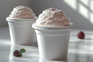 Top-Down View of Sealed White Ice Cream Containers