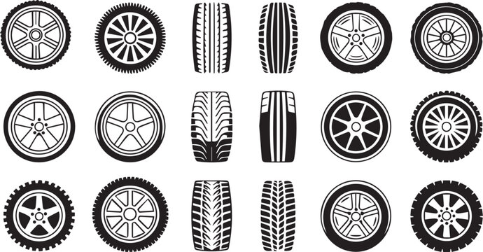 set car wheel icon collection. fast speed wheels symbol tire track texture racing logo design vector illustration	