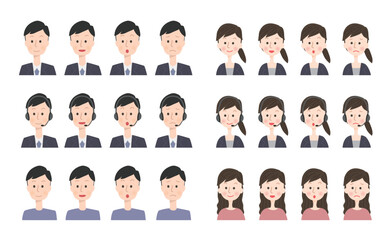 スーツ姿の男女の表情のイラストセット