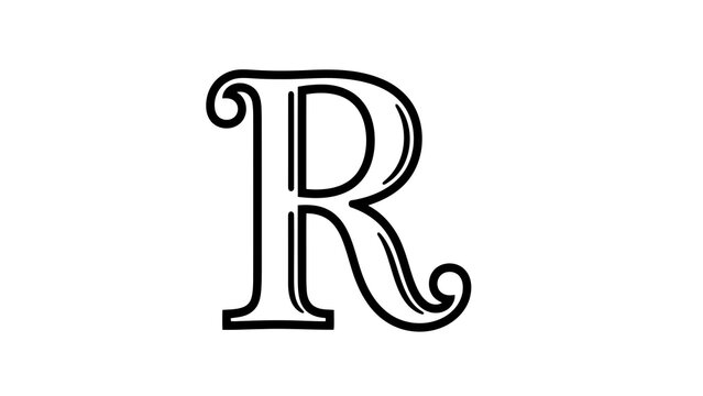 Elegant black letter r on white background