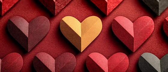 幾何学ハートのパターン背景　バレンタイン広告向けコピースペース