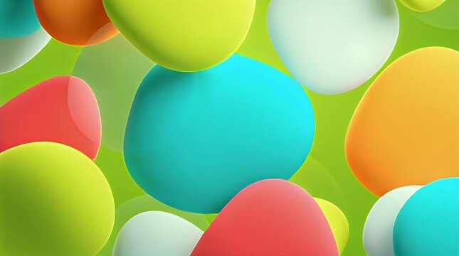 A collection of colorful 3D spheres floating in a vibrant green environment, viewed from a close-up perspective, showcasing a minimalist design inspired by a cow pattern.