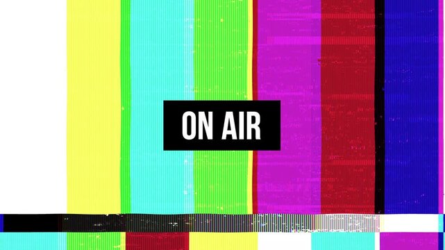 Animated On Air text on error Tv screen.broken signal static noise and digital interference