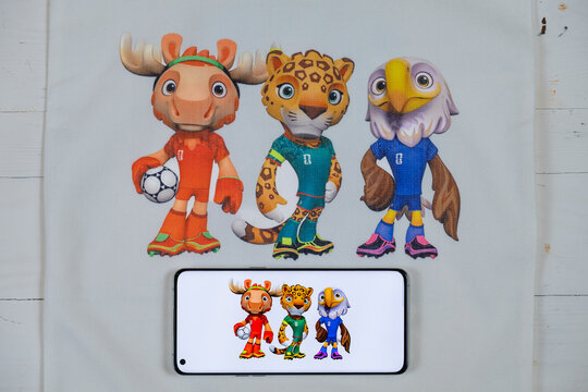 ZHONGSHAN China-January 25 2026: fabric bag and mobile of official mascots for the 2026 FIFA World Cup at horizontal composition.