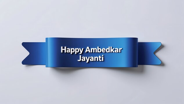 Blue ribbon with happy ambedkar jayanti text on it