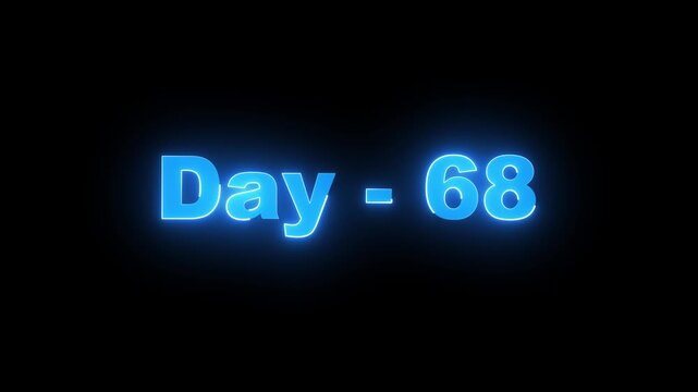 Glowing blue neon text Day 68 on solid black background for countdown, 100-day challenge progress, project milestone tracking, and daily social media streaks.