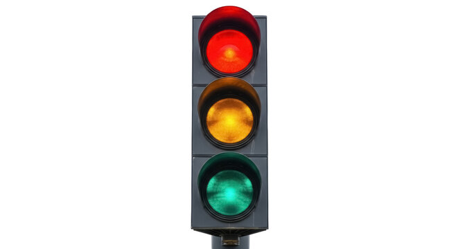 Traffic light with red, yellow, and green lights isolated PNG, road safety signal for transportation and urban planning